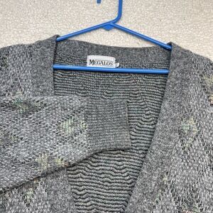 Megalos Cardigan Sweater Mens XL Grey Argyle Diamond Knit V-Neck Button Front